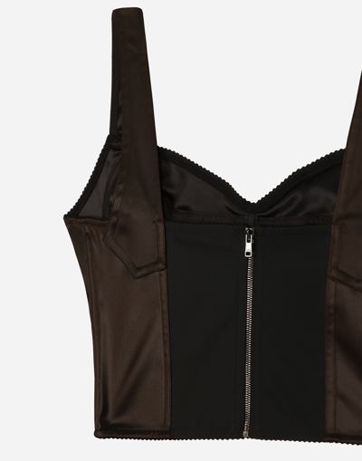 Dolce & Gabbana Shiny Satin Corset Top In Dark Brown