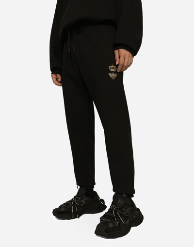 Shop Dolce & Gabbana Jersey Jogging Pants With Embroidery In Black