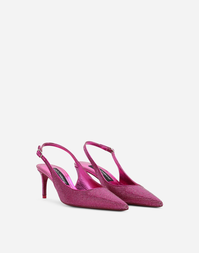 Shop Dolce & Gabbana Satin Slingbacks With Fusible Rhinestones In Fuchsia