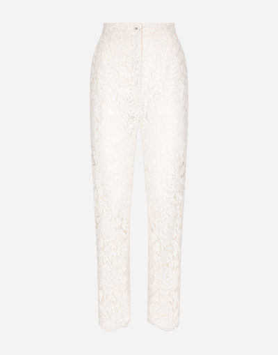Dolce & Gabbana Branded Stretch Lace Pants In White