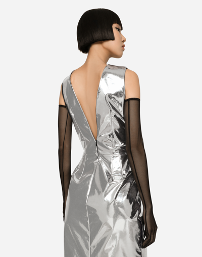 Shop Dolce & Gabbana Kim Dolce&gabbana Foiled Jersey Calf-length Dress In Silver