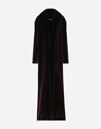 Shop Dolce & Gabbana Kim Dolce&gabbana Long Velvet Coat In Purple