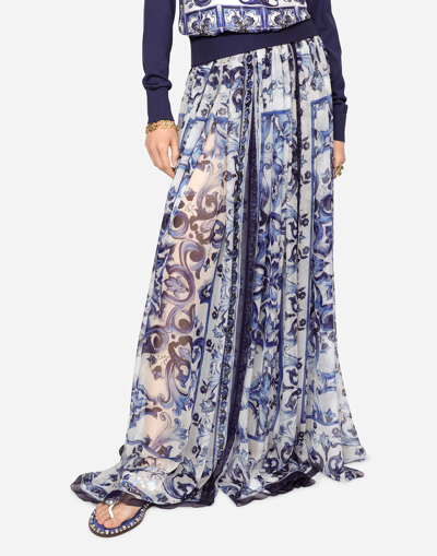 Shop Dolce & Gabbana Long Majolica-print Chiffon Skirt In Multicolor