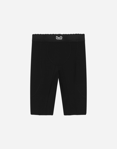 Shop Dolce & Gabbana Technical Jersey Cycling Shorts With D&g Label In Black