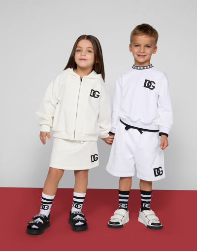 Shop Dolce & Gabbana Zip-up Jersey Hoodie With Dg Logo Patch In White