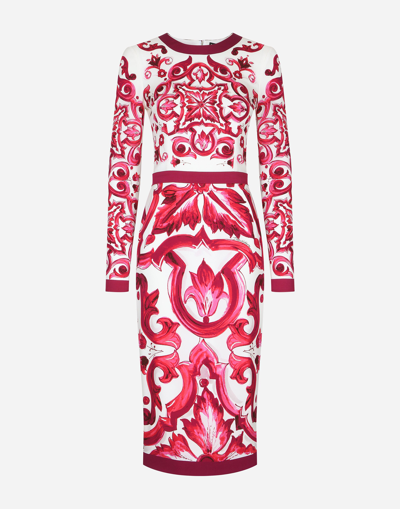 Dolce & Gabbana Majolica-print Pencil Midi Dress In Multicoloured