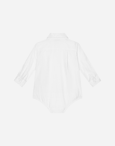 Shop Dolce & Gabbana Poplin Shirt-style Babygrow With Jacquard Logo In White