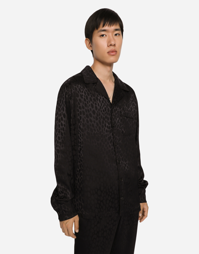 Shop Dolce & Gabbana Ocelot-design Silk Jacquard Shirt In Black