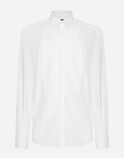 Dolce & Gabbana Cotton Poplin Gold-fit Tuxedo Shirt In White