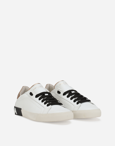 Shop Dolce & Gabbana Portofino Vintage Calfskin Sneakers In White