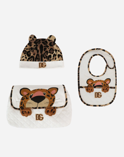 Shop Dolce & Gabbana 3-piece Gift Set In Baby Leopard-print Jersey In Multicolor
