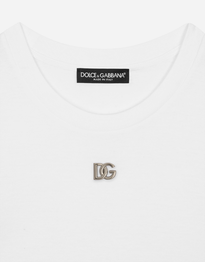 Shop Dolce & Gabbana Jersey T-shirt With Dg Logo And Lace Details In White