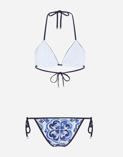 Shop Dolce & Gabbana Majolica-print Triangle Bikini In Multicolor