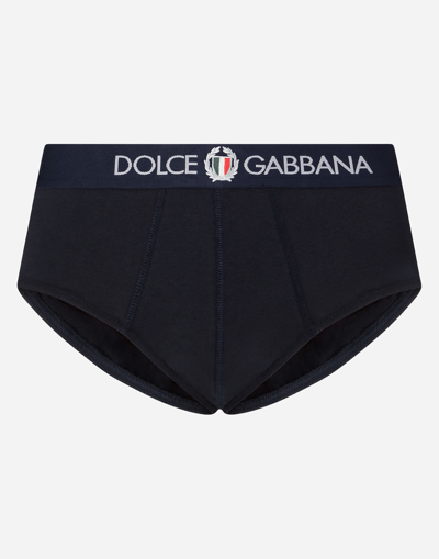 Shop Dolce & Gabbana Brando Briefs In Two-way Stretch Cotton Jersey In Blue