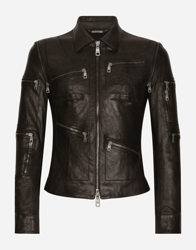 Shop Dolce & Gabbana Washed Leather Jacket In Black