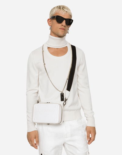 Shop Dolce & Gabbana Calfskin Crossbody Bag With Raised Logo In White