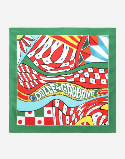 Shop Dolce & Gabbana Carretto-print Silk Bandanna (50x50) In Green