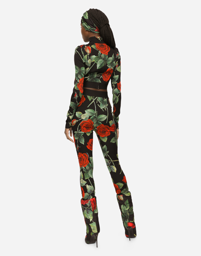 Shop Dolce & Gabbana Rose-print Charmeuse Leggings In Multicolor