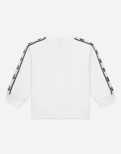 Dolce & Gabbana Long-sleeved Round-neck Sweatshirt With Logo Print And Branded Trims In White