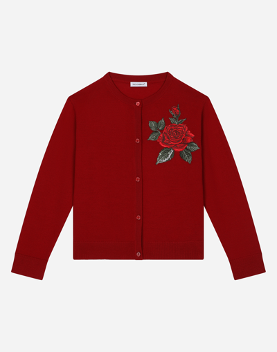 Dolce & Gabbana Kids' Rose Patch Crew Neck Cardigan In Red