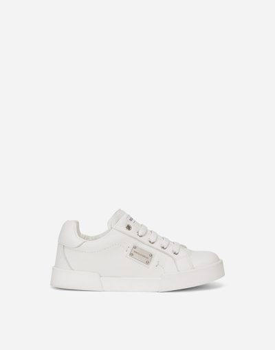 Shop Dolce & Gabbana Calfskin Portofino Light Sneakers In White