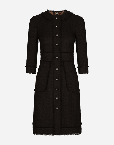 Dolce & Gabbana Tweed Medium Length Dress In Nero