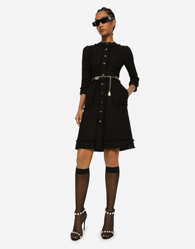 Dolce & Gabbana Tweed Medium Length Dress In Nero
