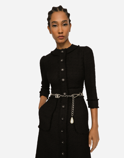 Dolce & Gabbana Tweed Medium Length Dress In Nero