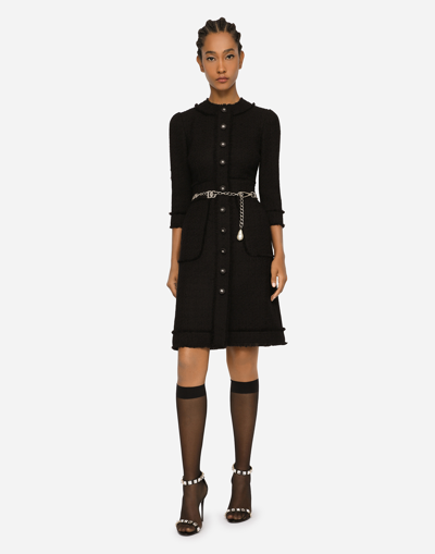 Dolce & Gabbana Tweed Medium Length Dress In Nero