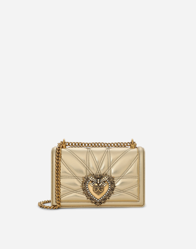 Shop Dolce & Gabbana Medium Devotion Bag In Quilted Nappa Leather In Gold