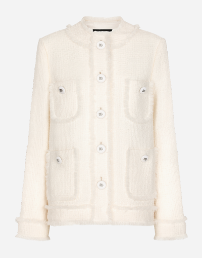 Dolce & Gabbana Single-breasted Raschel Tweed Jacket In White
