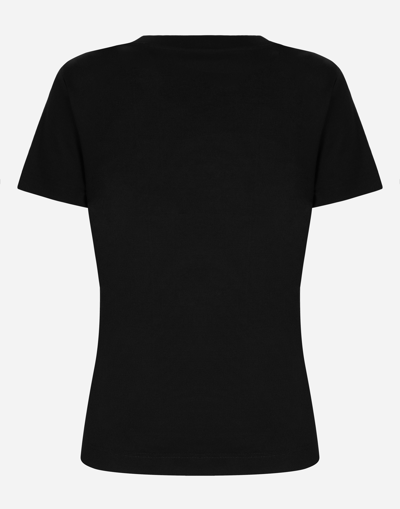 Shop Dolce & Gabbana Jersey T-shirt With Logo Embroidery On Neck In Black