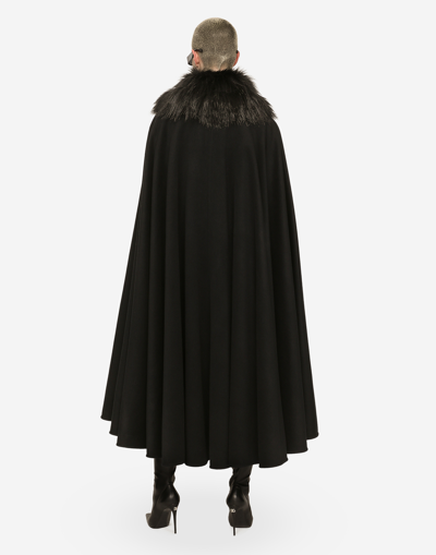 Shop Dolce & Gabbana Cape With Faux Fur Collar In Black