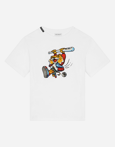 Shop Dolce & Gabbana Short-sleeved Jersey T-shirt With Mascot Print In White