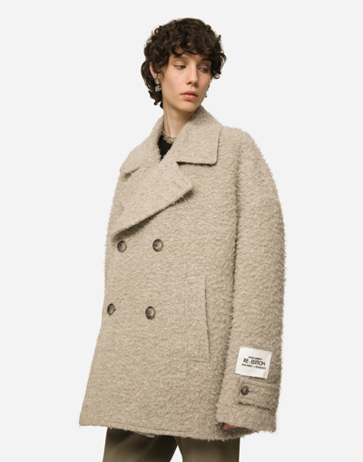 Shop Dolce & Gabbana Vintage-look Double-breasted Wool And Cotton Pea Coat In Beige