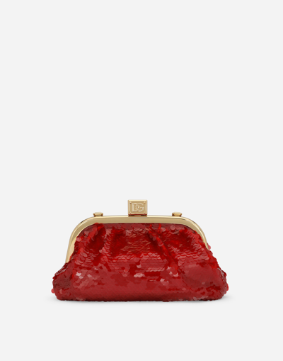 Shop Dolce & Gabbana Sequined Maria Clutch In Red