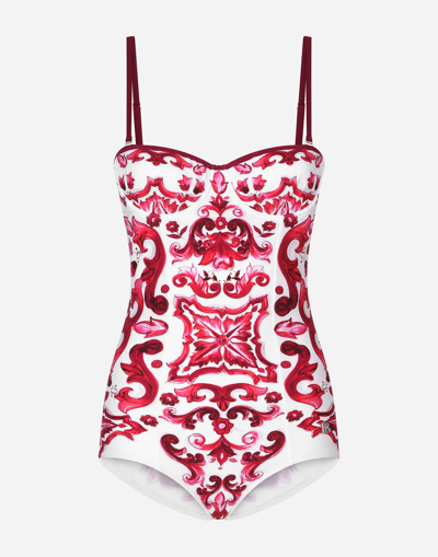 Dolce & Gabbana Majolica-print Underwire One-piece Swimsuit In Multi