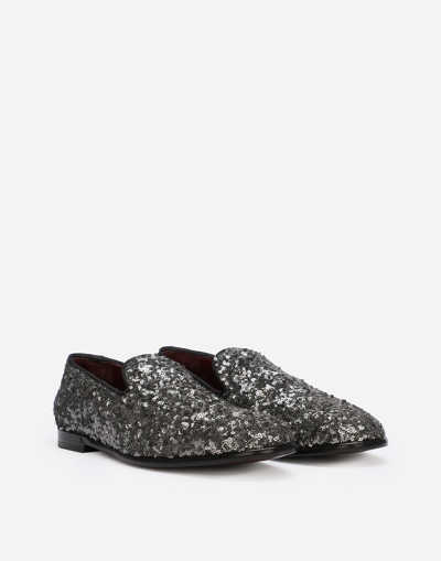 Dolce & Gabbana Sequined Slippers In Silver