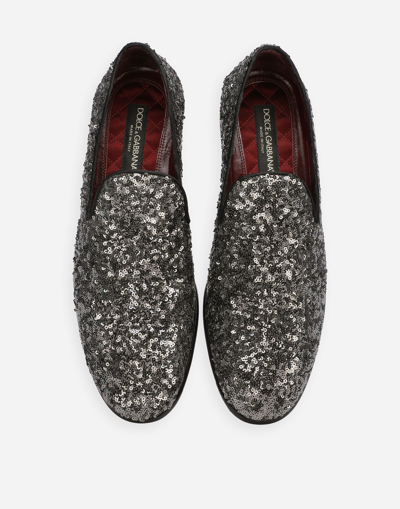 Dolce & Gabbana Sequined Slippers In Silver