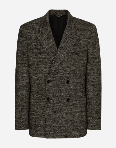 Shop Dolce & Gabbana Double-breasted Cotton And Wool Jersey Jacket In Multicolor