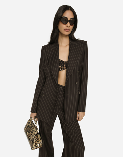 Shop Dolce & Gabbana Double-breasted Pinstripe Wool Turlington Jacket In Multicolor