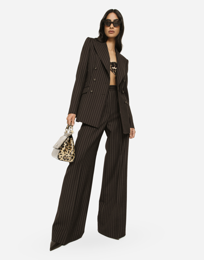 Shop Dolce & Gabbana Double-breasted Pinstripe Wool Turlington Jacket In Multicolor