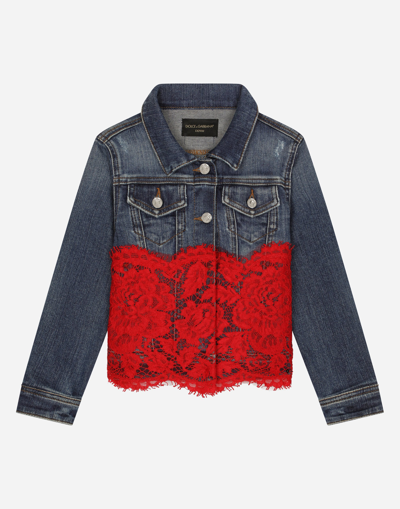 Dolce & Gabbana Kids' Lace-trimmed Denim Jacket In Variante Abbinata