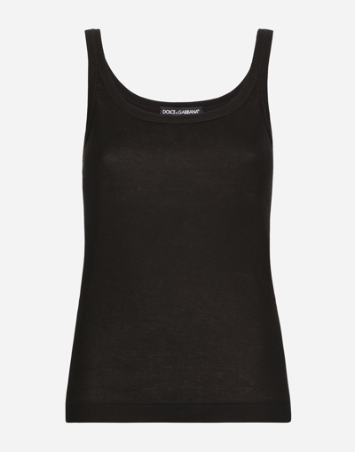 Dolce & Gabbana Tank Top Ribbed Texture Scoop Neck Sleeveless In Black