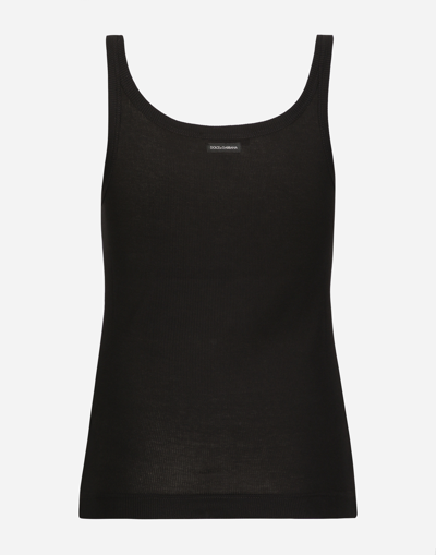Dolce & Gabbana Tank Top Ribbed Texture Scoop Neck Sleeveless In Black