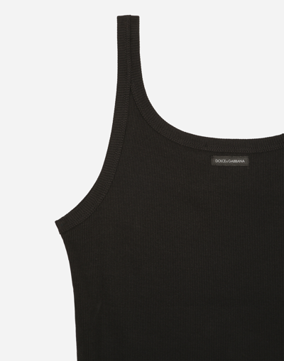 Dolce & Gabbana Tank Top Ribbed Texture Scoop Neck Sleeveless In Black