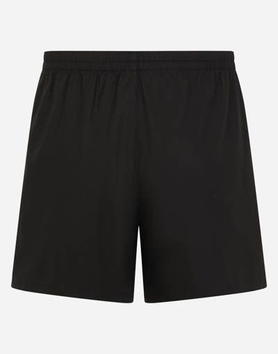 Shop Dolce & Gabbana Long Cotton Boxers With Branded Plate In Black