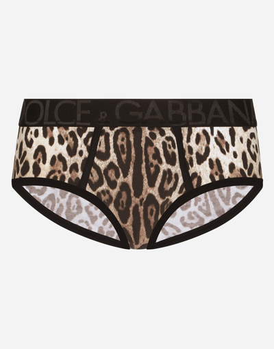 Shop Dolce & Gabbana Two-way Stretch Jersey Brando Briefs With Leopard Print In Animal Print