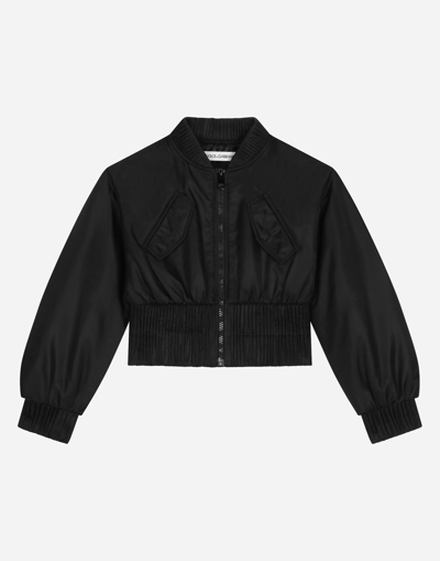 Dolce & Gabbana Kids' Logo-plaque Zip-up Bomber Jacket In Black