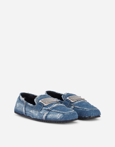 Shop Dolce & Gabbana Patchwork Denim Loafers With Logo Tag In Blue